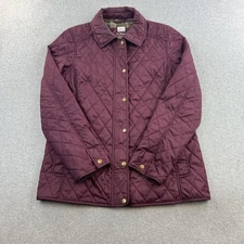 L.L. Bean Jacket Womens Medium Purple Quilted Plaid Lined Barn Coat Jacket
