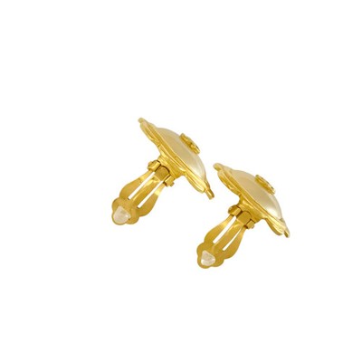 CHANEL Earrings 97P Coco Mark Pearl Flower Gold Logo Ladies Accessories