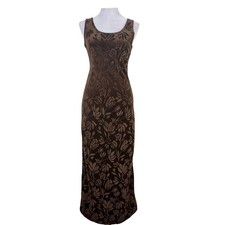 Y2K Sans Souci Brown Floral Burnout Velvet Maxi Dress M Med Stretch ium
