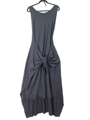 Donna Karan Intimates Black Cotton Sleeveless Split Drape Dress Medium Tie Front