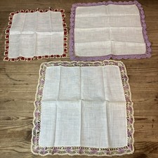 3 VTG Crochet Edged Hankies Possibly Linen Crafting Projects Thin Delicate