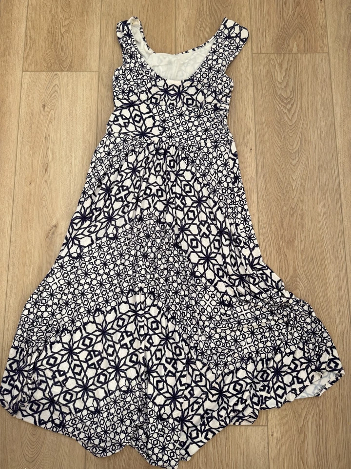 Maxi Vestido Anthropologie Maeve Mallorca Estampado Geométrico Jersey Tejido Talla M Foto 4 de 4