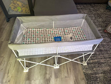 Regalo Baby Portable Bassinet w/ Mesh Sides  Mattress, Gray White Teal