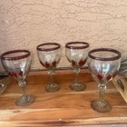 Vintage Mexican Hand Blown Wine Goblets Red Rim Chili Pepper Set of 4 Heavy — photo 1