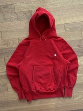 Vintage Champion Reverse Weave Hoodie Red 1990s Medium USA Made Sweatshirt 90s
