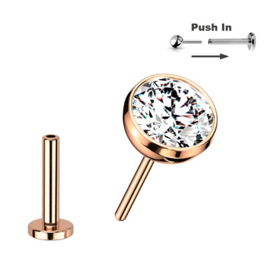 1,2mm Titan Stecksystem Labret Kristall Kugel Ohr Helix Piercing Push in Pin GOL