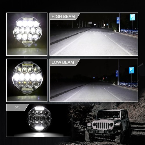 Pair 7" Round LED Headlights Chrome Hi-Lo Beam Lamp for Chevrolet Malibu 1973-75 - Foto 6 di 12