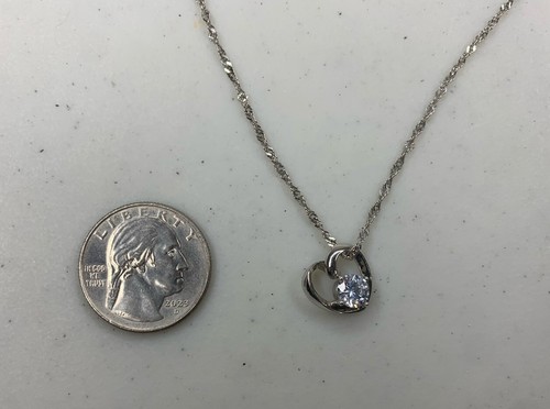 "Cadena de cuerda y corazón de plata de ley 925 usada de 18"" con piedra blanca - 2,6 g" - Imagen 10 de 14