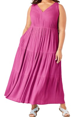 Woman Within Kleid Übergröße 16 18 rosa Crinkle lockere Passform Stufen Sommerkleid Party
