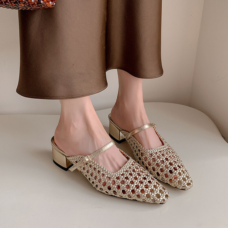 PANTOFOLA D’ORO Ciabatta donna fibbia scavata vera pelle mules tacco medio blocco scarpe estive