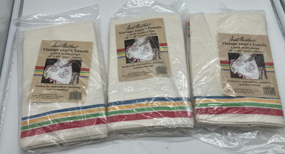 Lot 3 pkgs Aunt Martha's Vtg 1930's  - 9 Towels  Stripe - 18 x 28 -  Embroidery