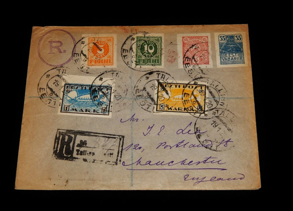 Capa Vintage, TALLINN, ESTÔNIA, 1939 Multi-Carimbo Registrada em Manchester, Reino Unido - Imagem 2 de 4