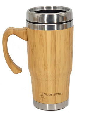 17 oz Bamboo Mug Coffee Cup Lid Travel Wooden Beer Eco Handle Tea