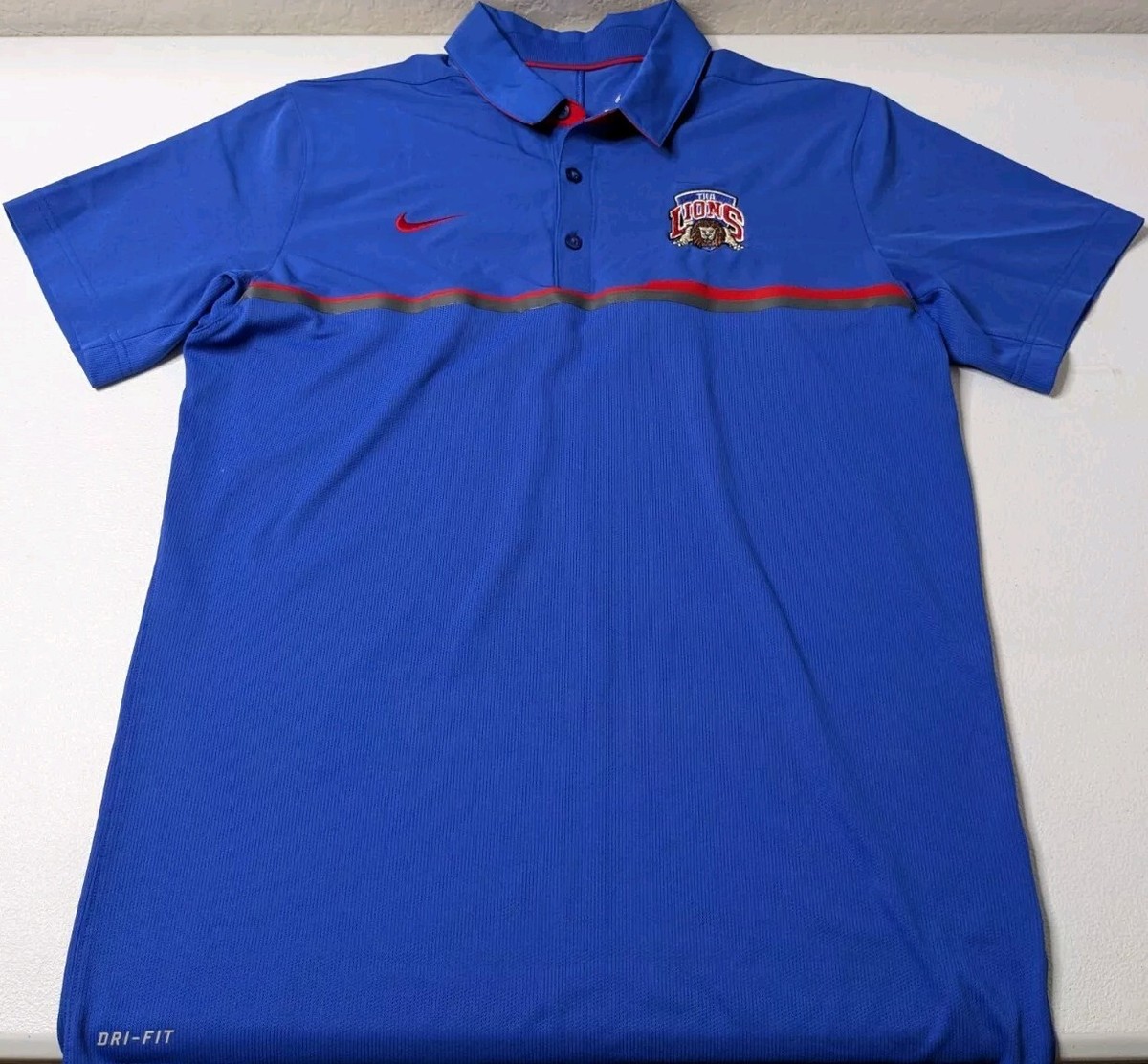 TKA Lions Sports Camps Polo Shirt M Blue Nike Dri Fit Short Sleeve