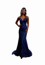 Women  s Prom Dress, Navy Mermaid Sequin
