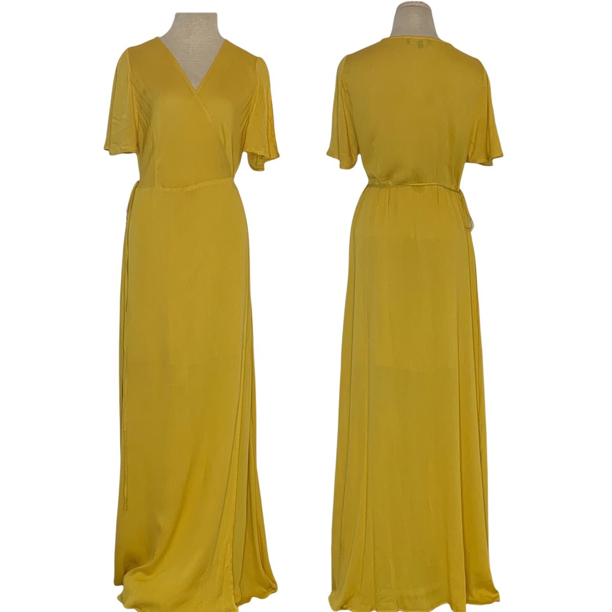 much obliged golden yellow wrap maxi dress Strappy wrap gown