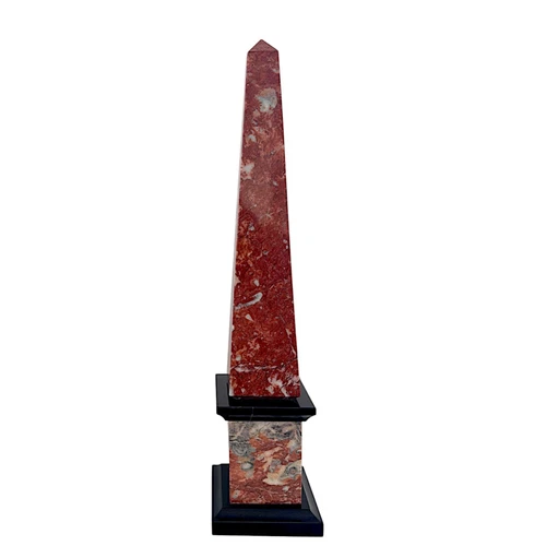 Classic Obelisk In Red And Black Marble Belgium Table Sculpture H 25CM