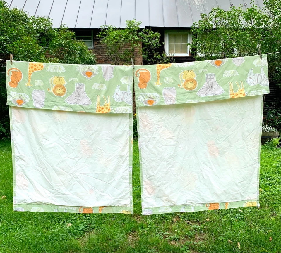 Cortinas de habitación para guardería o niños estilo de dibujos animados de animales de zoológico verde 61 pulgadas de largo 86 pulgadas de ancho Foto 3 de 4