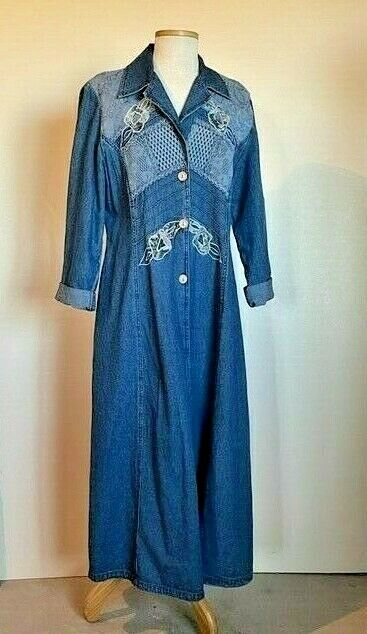 Styleworks Vintage Decorated Fitted Denim Duster … - image 1