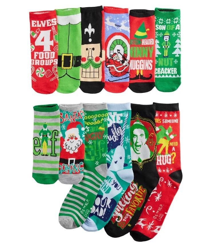 Will Ferrell Elf Christmas 12 Days of Socks Advent Calendar Mens 4 Crew 8  Lowcut | eBay