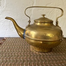 Antique Vintage Brass Gooseneck Hearth Tea Kettle