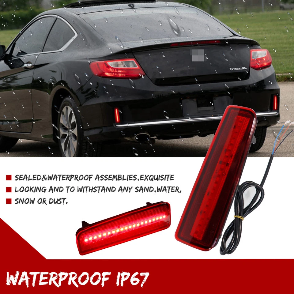 Luces de freno traseras LED rojas reflectoras de parachoques trasero para Honda Accord 2013-2015 cupé Foto 4 de 4