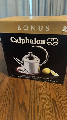 Calphalon Stainless Steel Tea Kettle Pot 2 Qt Glass Lid & Bonus Trivet ...
