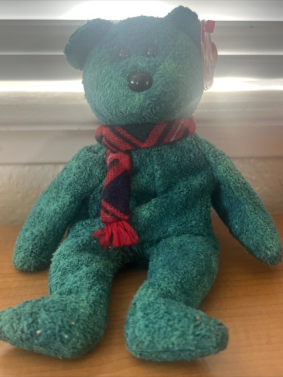 Vintage Ty Beanie Babies Wallace the Bear Beanie Baby Green Plush W/ Tag - Main Image