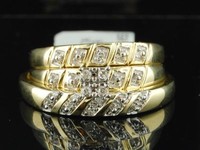 10K Herren Damen Gelbgold Diamant Verlobungsring Ehering Dreifarbiges Braut Set