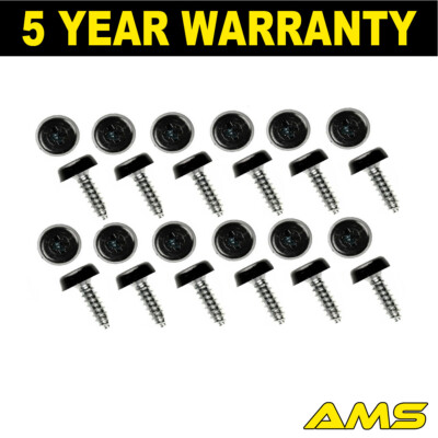 12x Number Plate Screws Self Tapping Polytop Fixed Head Black
