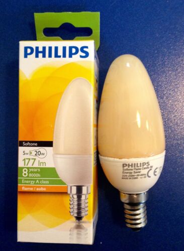 PHILIPS ENERGY Softone FLAME  Sparlampe in Kerzenform E14 5W Lampe Terracotta - Afbeelding 1 van 4