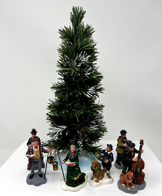 Lemax Christmas Village Lighted Tree W/ Caroler Figures Dogs Lot of 7 Pcs