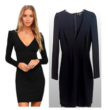 Lulu's Little BLACK Dress Size S Long Sleeve Bodycon Mini Lined Haute in Here