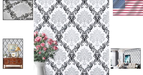 Elegant Black & White Damascus Peel and Stick Wallpaper - 78.7'' x 17.7'' - Picture 2 of 10