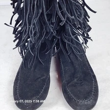 Comfortview Boots Women's 10W Black Faux Leather Fringe Mid-Calf Zipper Western 