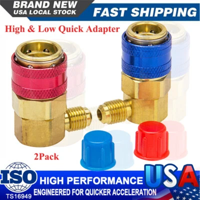 CARBOLE 2x AC Manifold Gauge Conversion Kit High & Low Angle Quick Adapter Red and Blue