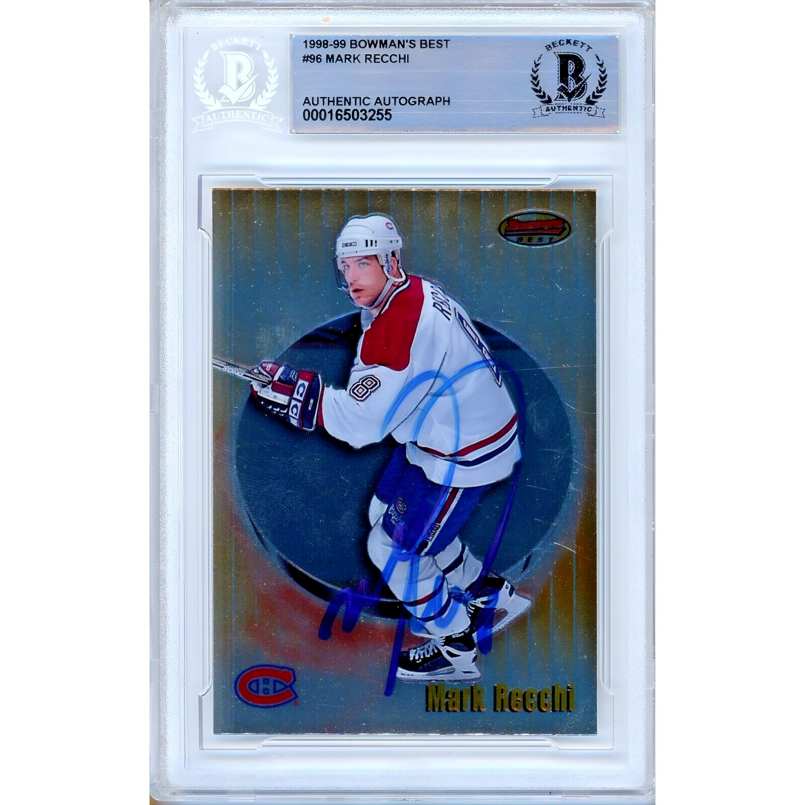 Mark Recchi Canadiens Auto 1998-99 Bowman's Best Hockey #96 Signed BAS Auth Slab