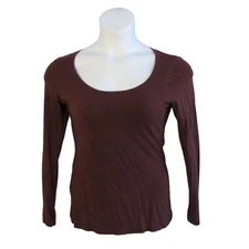 Ann Taylor LOFT MP M Petite Burgundy Knit Long Sleeve Shirt Top Tee