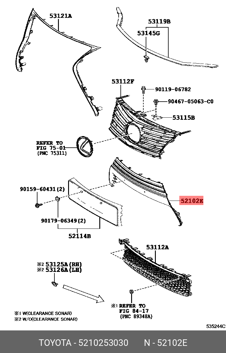 Genuine OE extension sub-assy, front bumper, 5210253030 for TOYOTA 