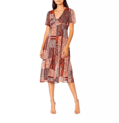 NWT Nanette Lepore Short Sleeve Patchwork Wrap Dress Size 2 Lined Belted