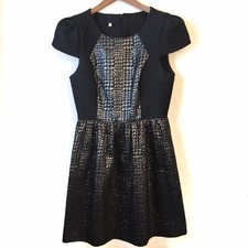 4.Collective  Mini Dress Black & Silver Bodice, Gold & Black Skirt  Size 4