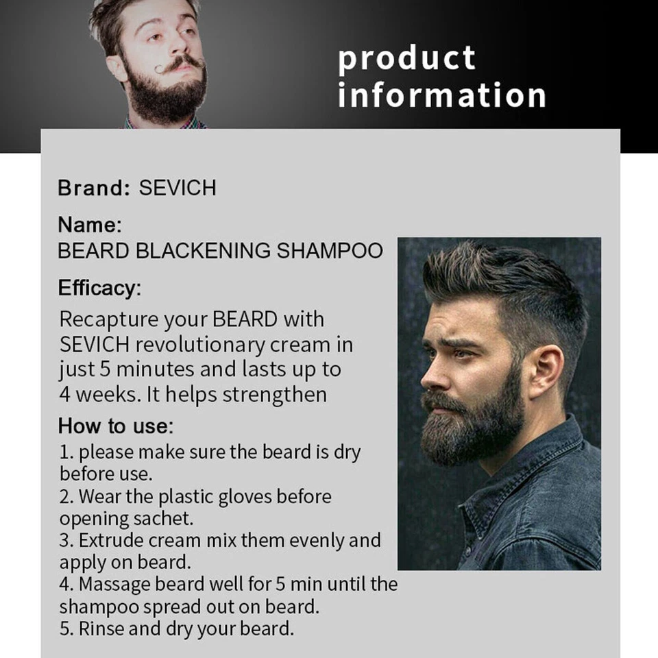 Champú de tinte de cabello simple para barba negra para hombres oscurecimiento permanente coloración del cabello Foto 4 de 4
