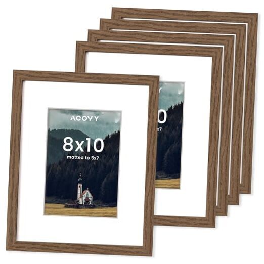 Picture Frames Set of 5, 8 x 10 Photo Frame with Mat for 5x7 or 8x10 Walnut-image
