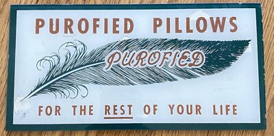 VINTAGE OG 1940 s/50 s  ADVERTISING SIGN PUROFIED PILLOWS STORE DISPLAY GLASS