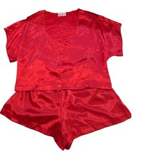 Vintage Val Mode Lingerie, Pajama Set, Red Satiny 2pc Size M, NWT
