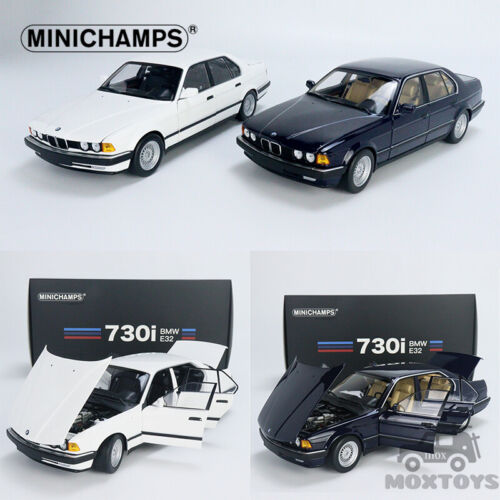 MINICHAMPS 1:18 BMW 730i (E32) 1986 modello di auto pressofusa blu/bianco completamente aperto - Foto 1 di 14