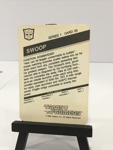 Transformers G1 Hasbro Action Cards 1985 35 Swoop Orange Variant Vintage - Picture 2 of 2