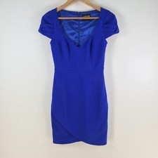 Abyss by Abby dress womens S pencil blue short sleeve Vneck cocktail 110276
