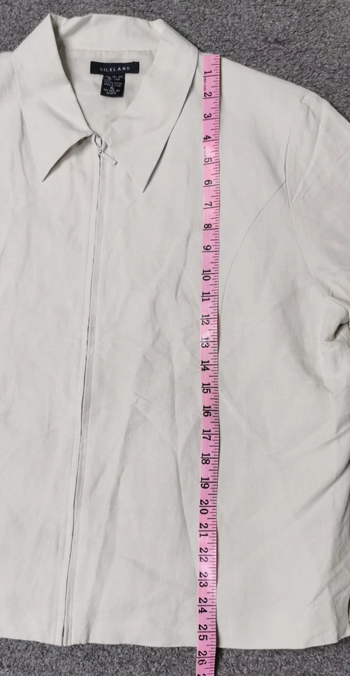 Silkland Silk & Linen Lined Full Zip Collared Box Jacket Size XL White - Image 3 of 4