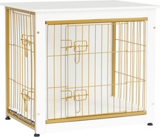 Dog Crate Furniture with Cushion, Wooden Kennel Table with Double Doors, Indoor